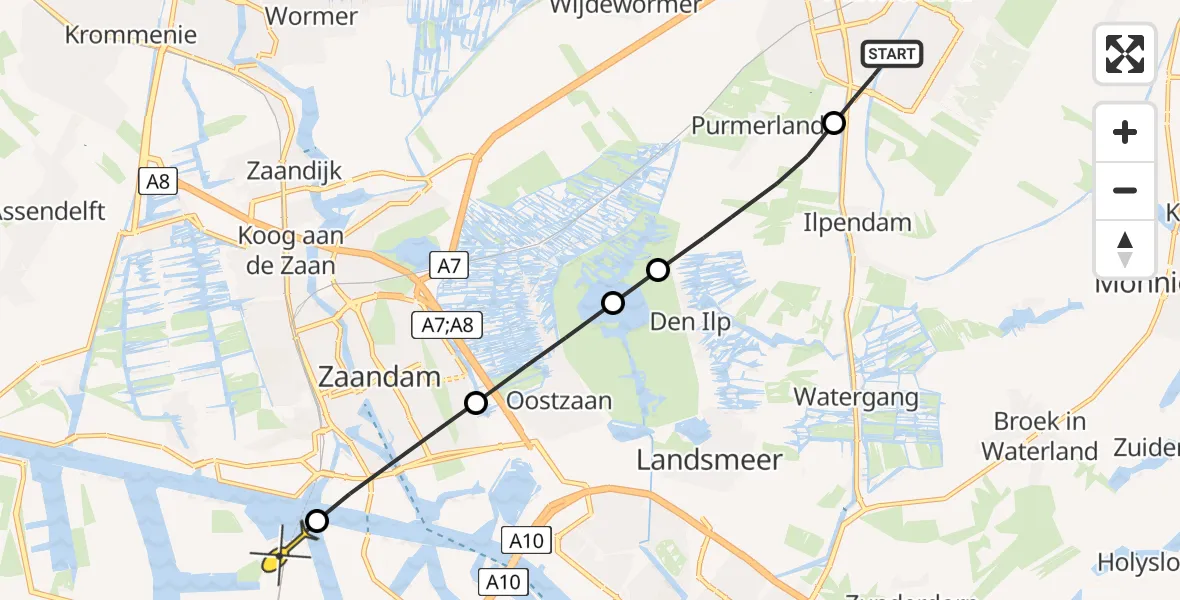 Routekaart van de vlucht: Lifeliner 1 naar Amsterdam Heliport, Verzetslaan