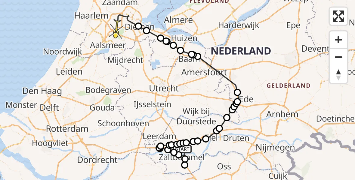 Routekaart van de vlucht: Politiehelikopter naar Amsterdam, Koningin Julianaplantsoen