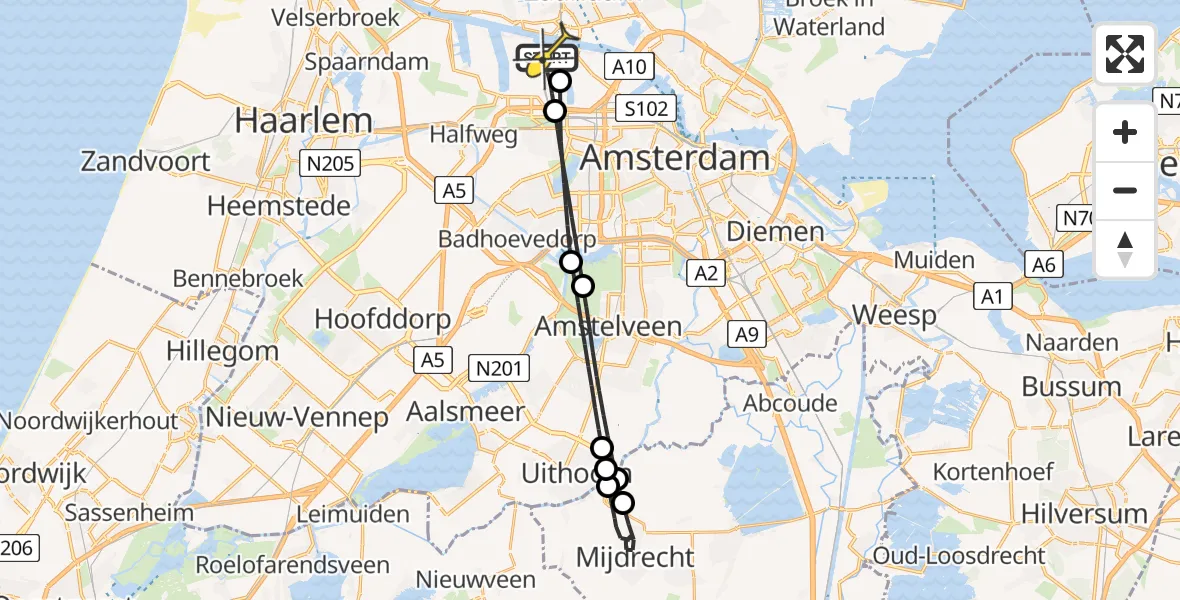 Routekaart van de vlucht: Lifeliner 1 naar Amsterdam Heliport, Hornweg