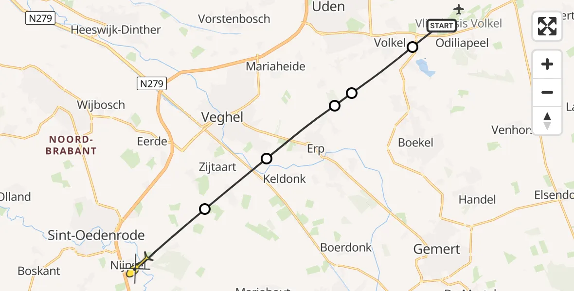 Routekaart van de vlucht: Lifeliner 3 naar Sint-Oedenrode, Wilgenstraat