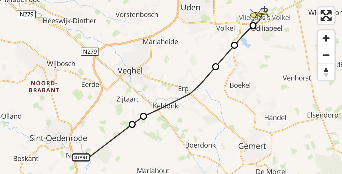 Routekaart van de vlucht: Lifeliner 3 naar Vliegbasis Volkel, Hazenputten