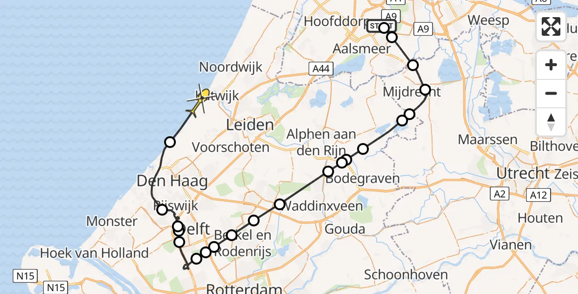 Routekaart van de vlucht: Politiehelikopter naar Katwijk, Noordpolderweg