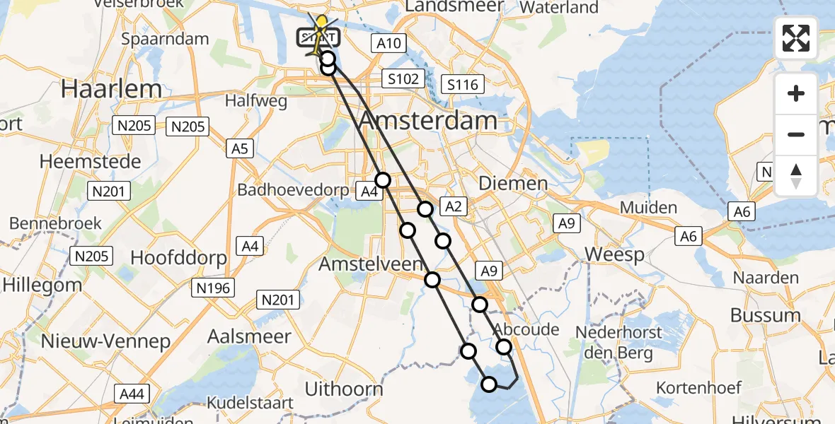 Routekaart van de vlucht: Lifeliner 1 naar Amsterdam Heliport, Sardiniëweg