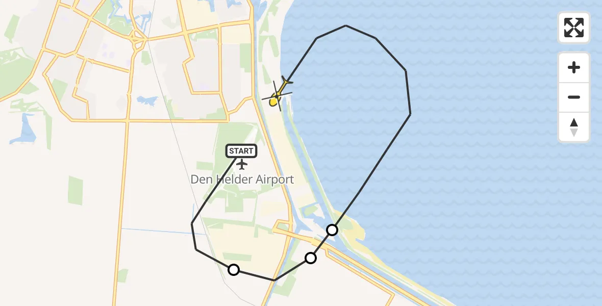 Routekaart van de vlucht: Politieheli naar Vliegveld De Kooy, Doggersvaart