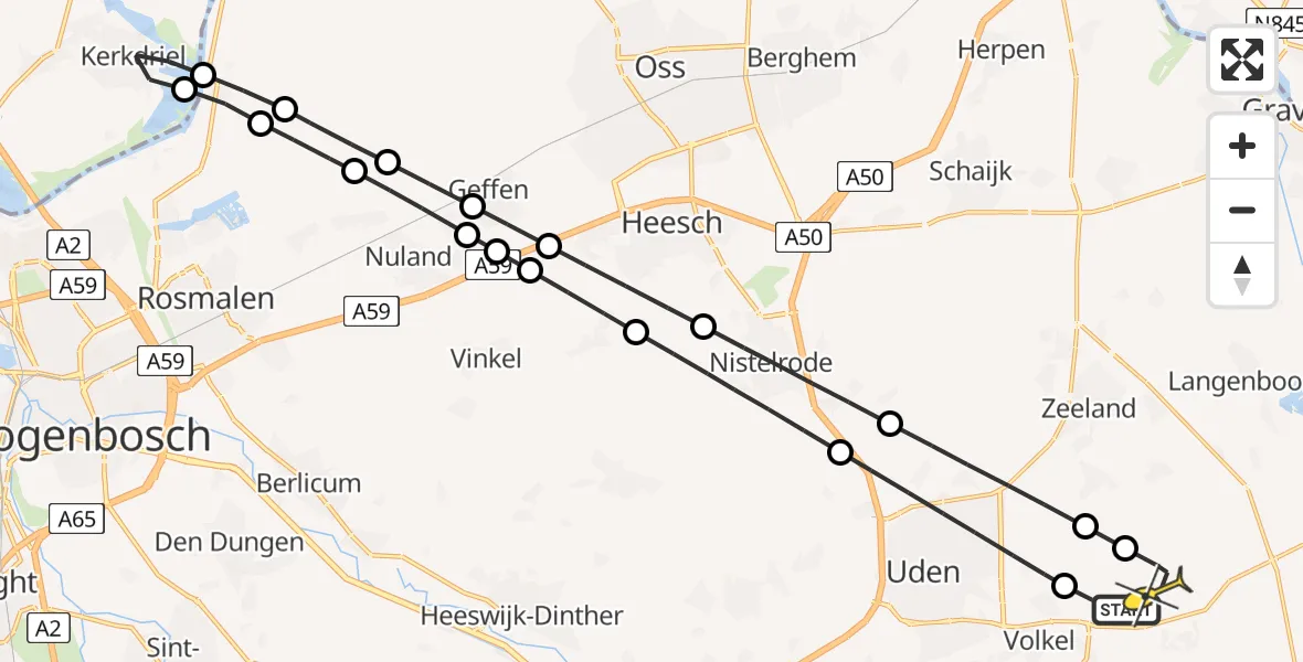 Routekaart van de vlucht: Lifeliner 3 naar Vliegbasis Volkel, Mandenmakerstraat