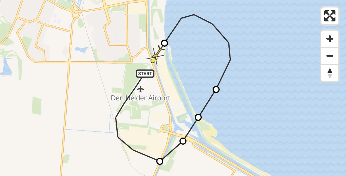 Routekaart van de vlucht: Politieheli naar Vliegveld De Kooy, Korte Vliet