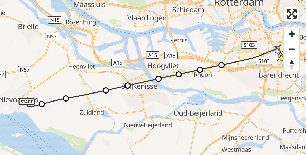 Routekaart van de vlucht: Lifeliner 2 naar Rotterdam, Noordse Molenweg
