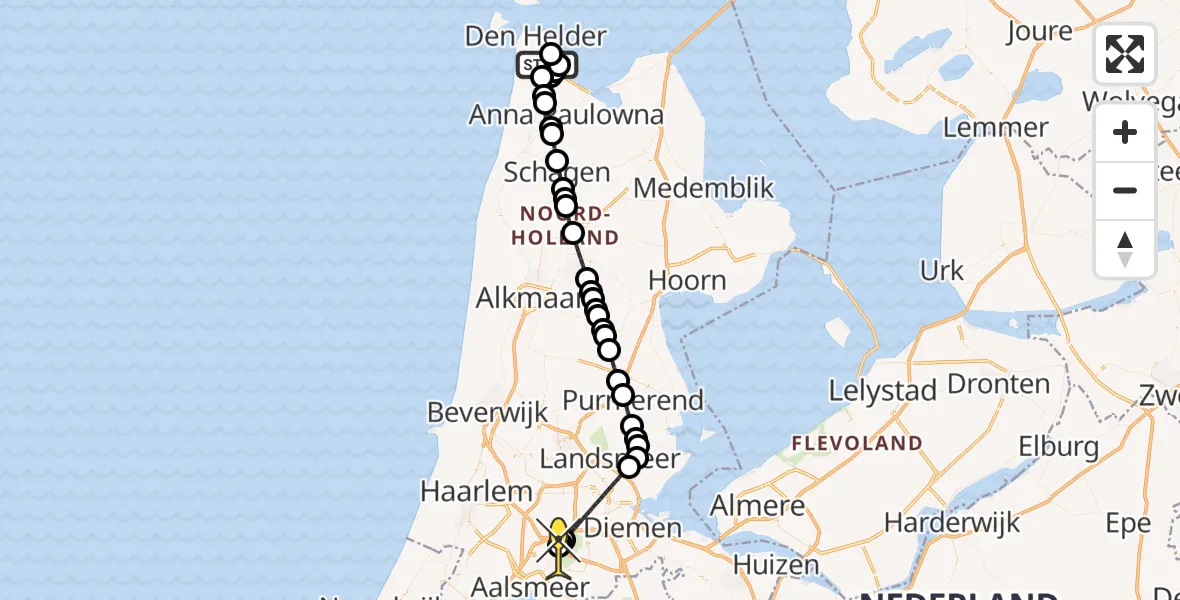 Routekaart van de vlucht: Politieheli naar Schiphol, Kortevliet