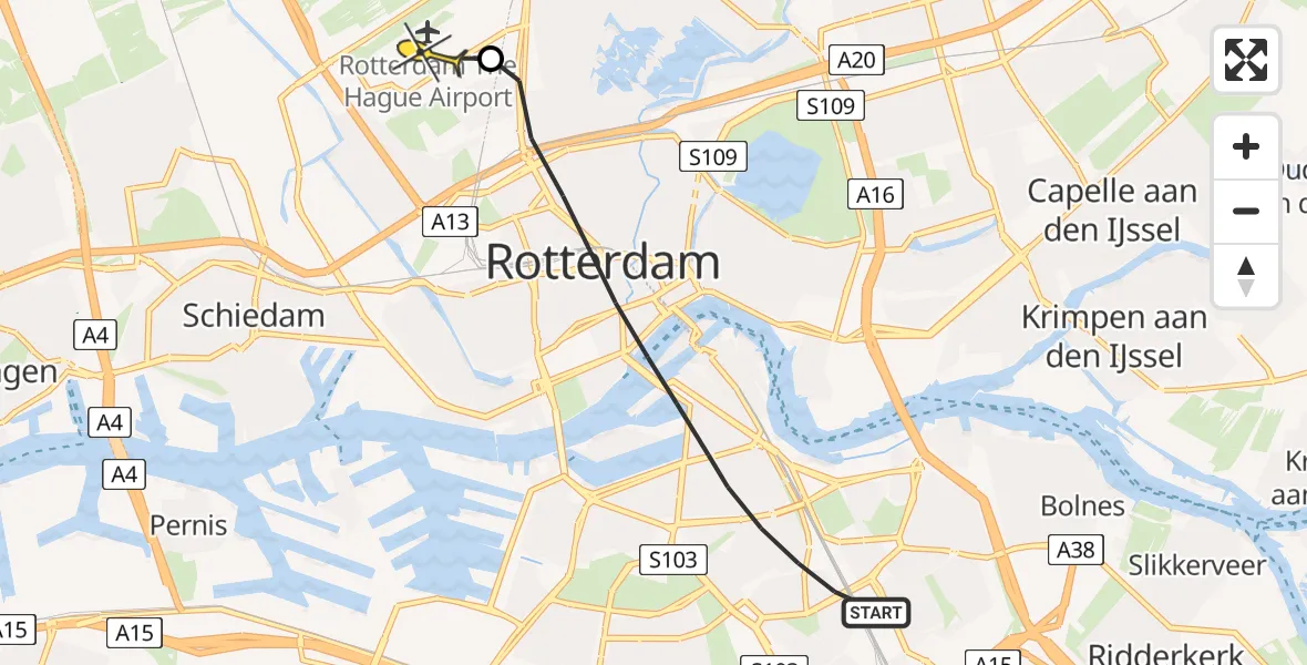 Routekaart van de vlucht: Lifeliner 2 naar Rotterdam The Hague Airport, Dennendaal