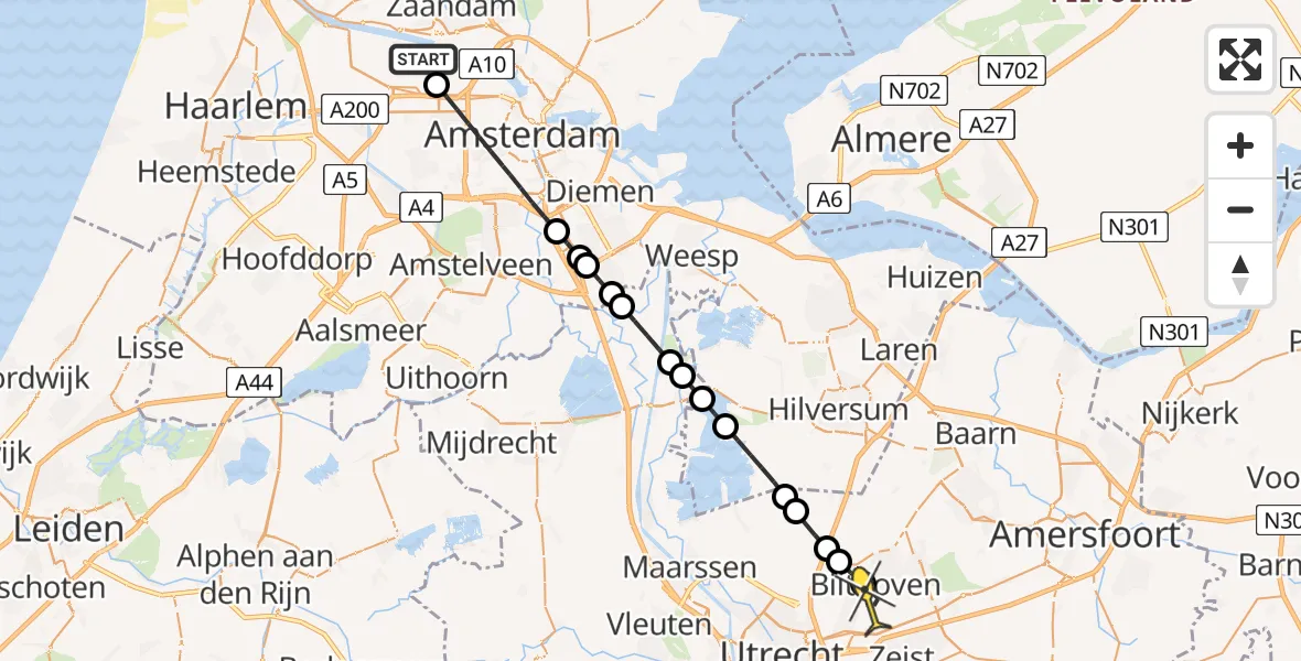 Routekaart van de vlucht: Lifeliner 1 naar Bilthoven, Corsicaweg