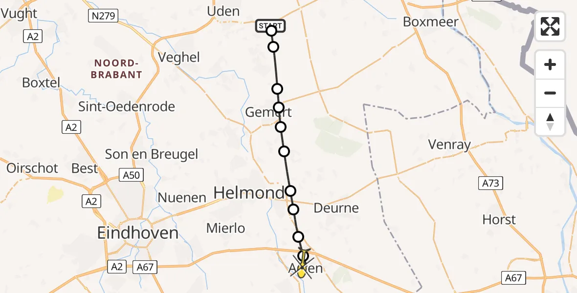 Routekaart van de vlucht: Lifeliner 3 naar Asten, Hemelrijkstraat