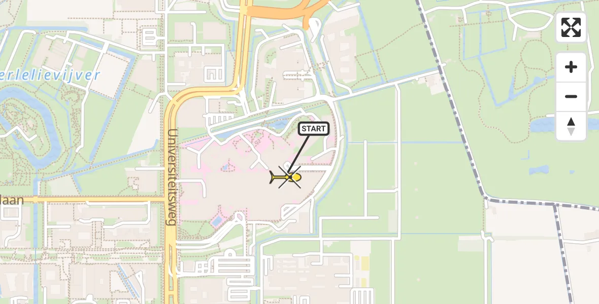 Routekaart van de vlucht: Lifeliner 1 naar Universitair Medisch Centrum Utrecht, UMC Ambulancetunnel