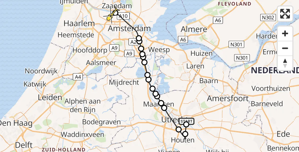Routekaart van de vlucht: Lifeliner 1 naar Amsterdam Heliport, Vossegatsepad