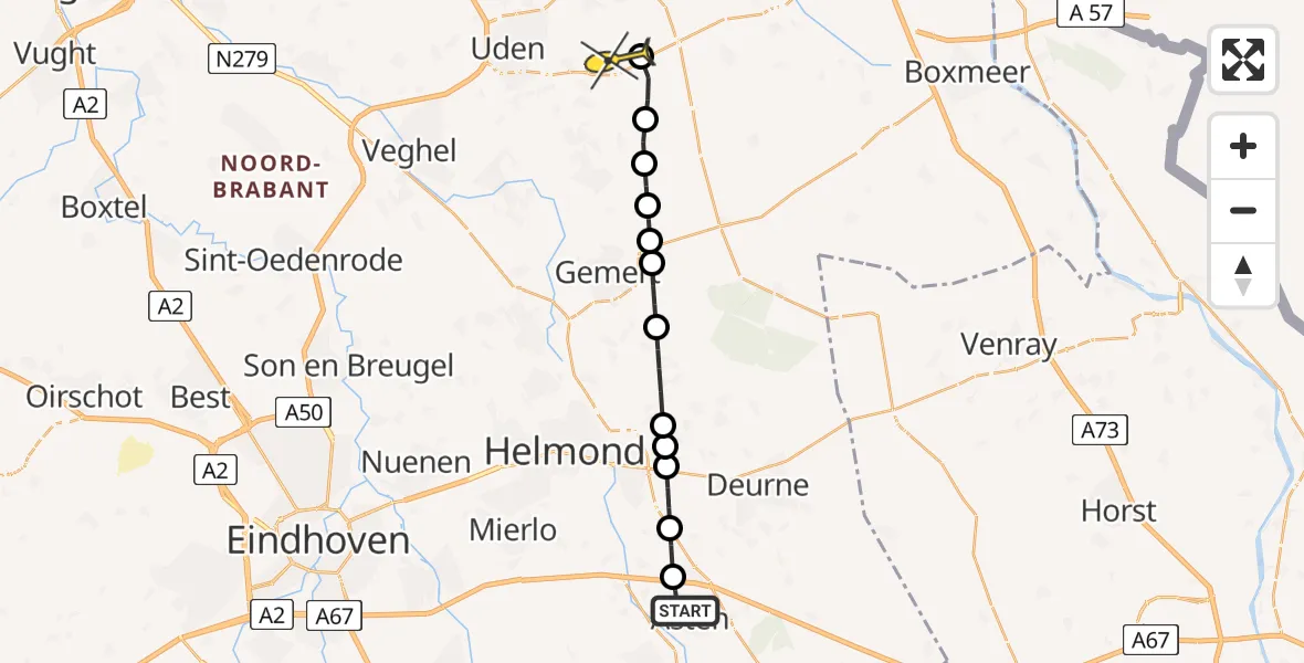 Routekaart van de vlucht: Lifeliner 3 naar Vliegbasis Volkel, Hindert