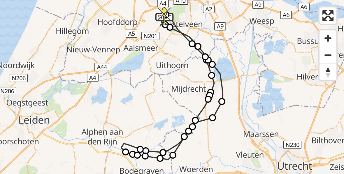 Routekaart van de vlucht: Politieheli naar Schiphol, Loevesteinse Randweg