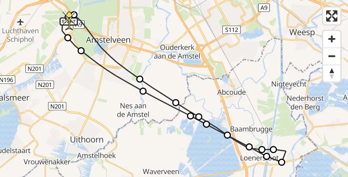 Routekaart van de vlucht: Politieheli naar Schiphol, Mr. Jac. Takkade