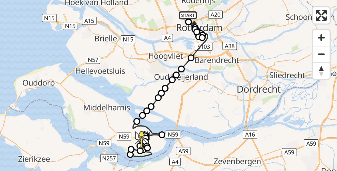 Routekaart van de vlucht: Politiehelikopter naar Achthuizen, Zestienhovensekade