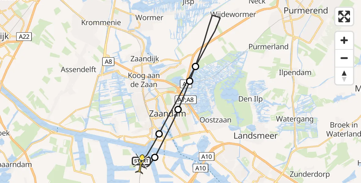 Routekaart van de vlucht: Lifeliner 1 naar Amsterdam Heliport, Pontmeyer