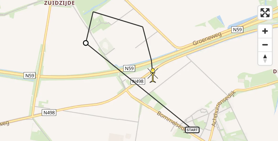 Routekaart van de vlucht: Politiehelikopter naar Achthuizen, Bommelsedijk