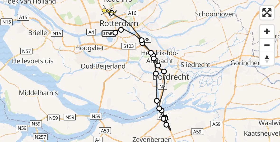 Routekaart van de vlucht: Politieheli naar Rotterdam The Hague Airport, Sint-Janshaven