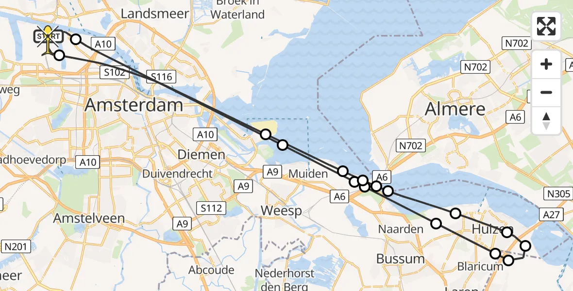 Routekaart van de vlucht: Lifeliner 1 naar Amsterdam Heliport, Dukdalfweg