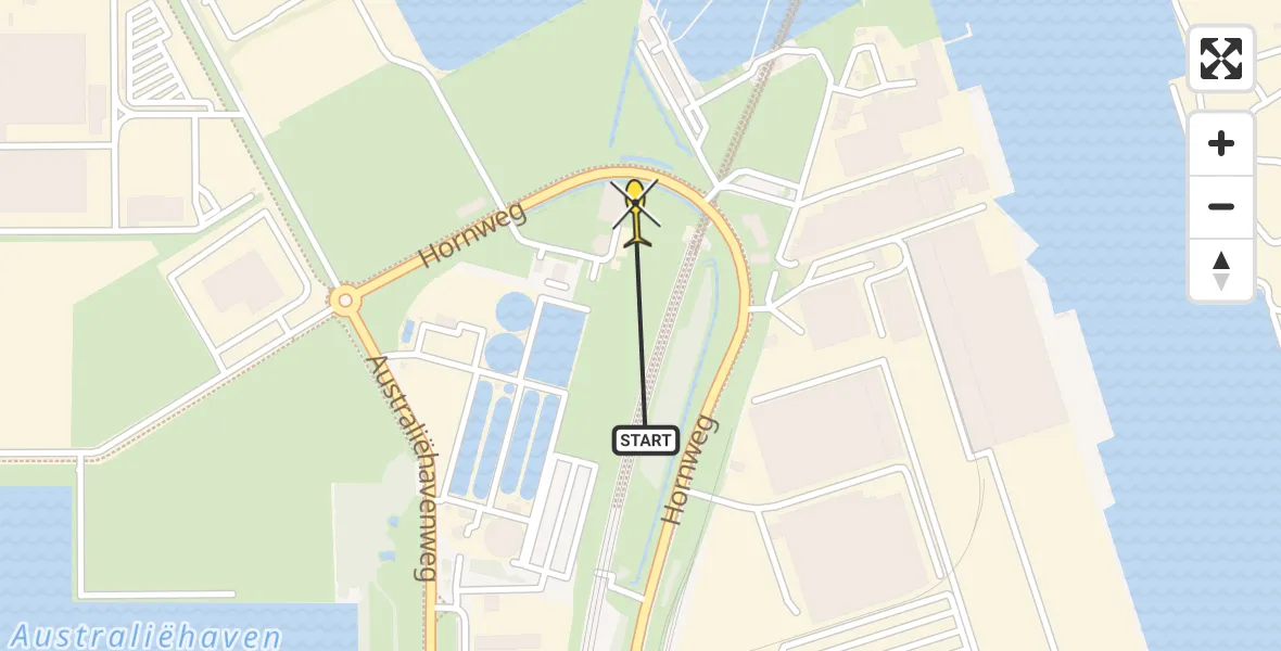 Routekaart van de vlucht: Lifeliner 1 naar Amsterdam Heliport, Hornweg