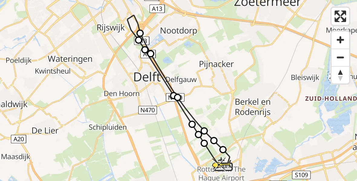 Routekaart van de vlucht: Lifeliner 2 naar Rotterdam The Hague Airport, Brandenburgbaan