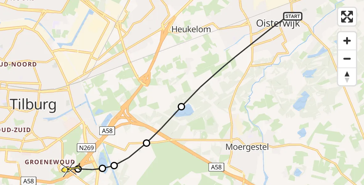 Routekaart van de vlucht: Lifeliner 3 naar Tilburg, Bundersstraat