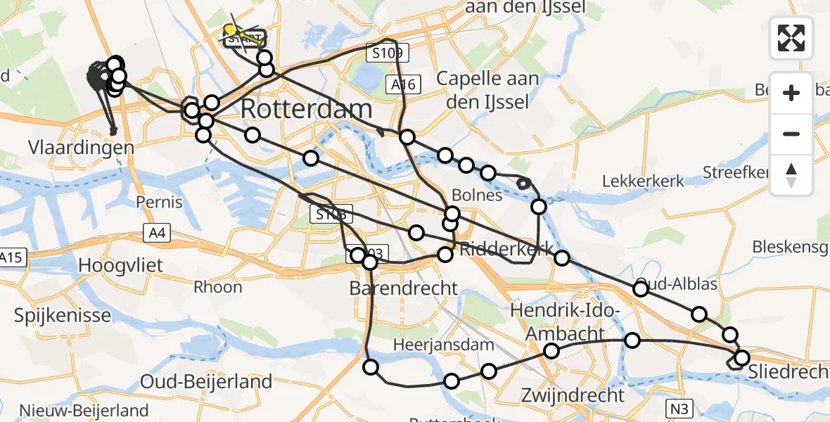Routekaart van de vlucht: Politieheli naar Rotterdam The Hague Airport, Brandenburgbaan