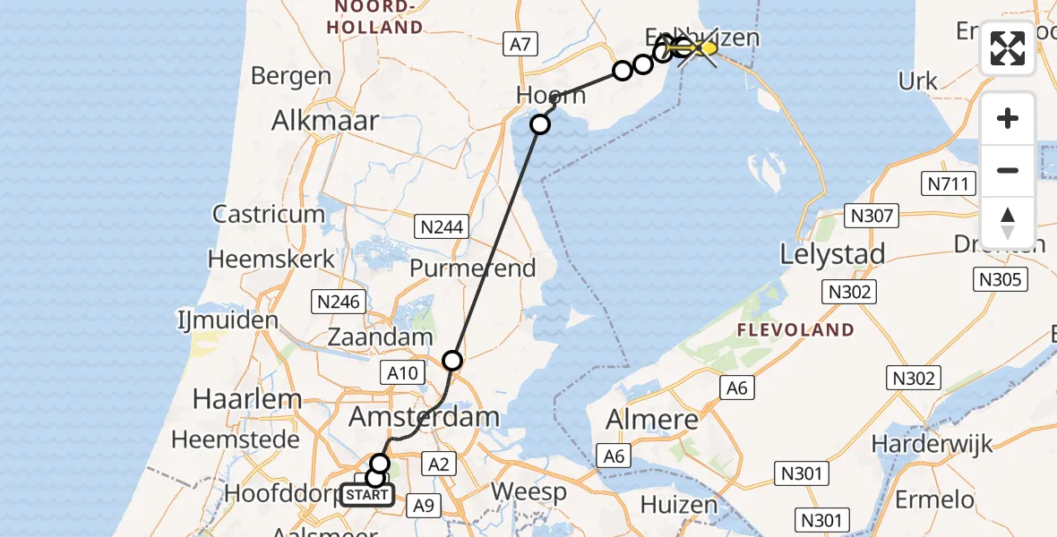 Routekaart van de vlucht: Politiehelikopter naar Enkhuizen, Grote Speelweide