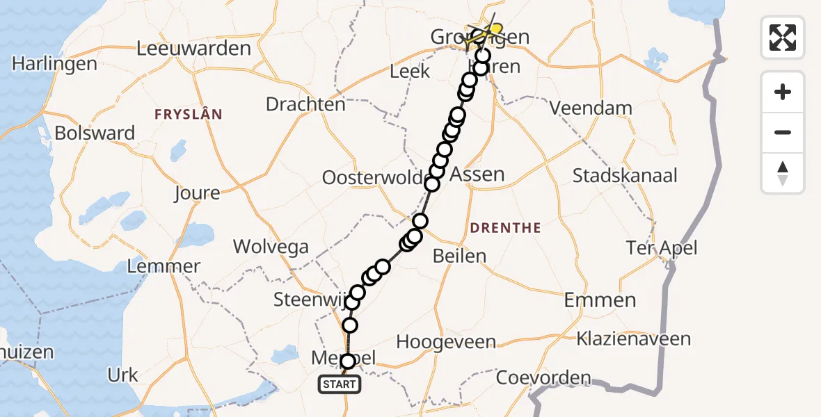 Routekaart van de vlucht: Lifeliner 4 naar Universitair Medisch Centrum Groningen, Vorrelweg