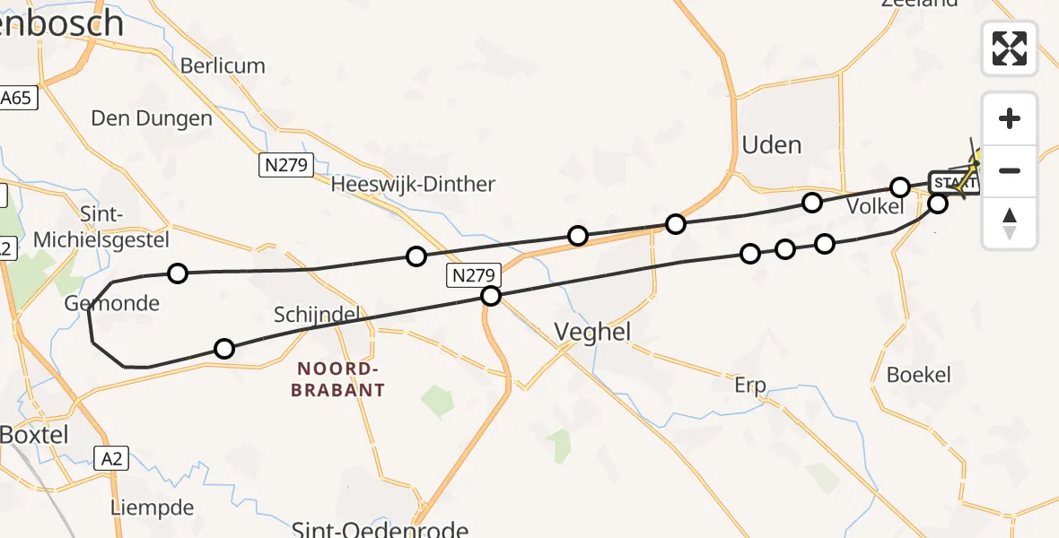 Routekaart van de vlucht: Lifeliner 3 naar Vliegbasis Volkel, Rondweg Volkel