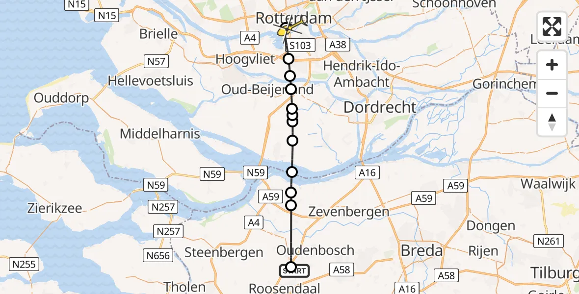 Routekaart van de vlucht: Lifeliner 2 naar Erasmus MC, Drossaertstraat
