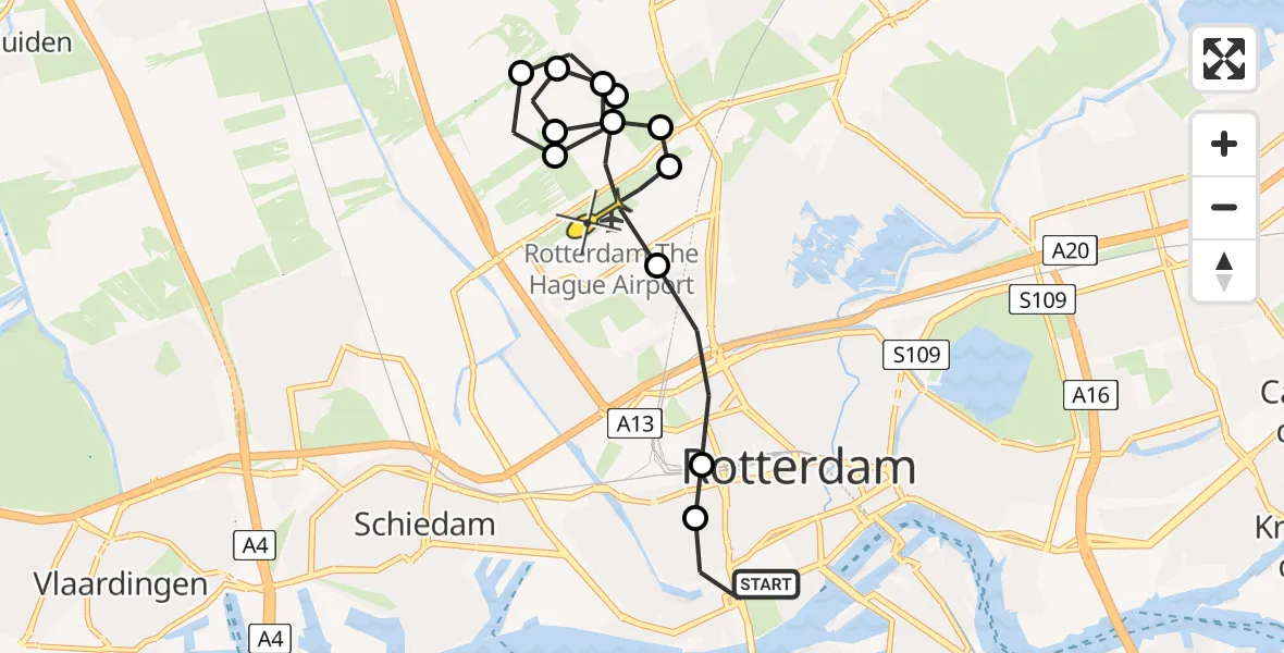 Routekaart van de vlucht: Lifeliner 2 naar Rotterdam The Hague Airport, Lieve Verschuierstraat