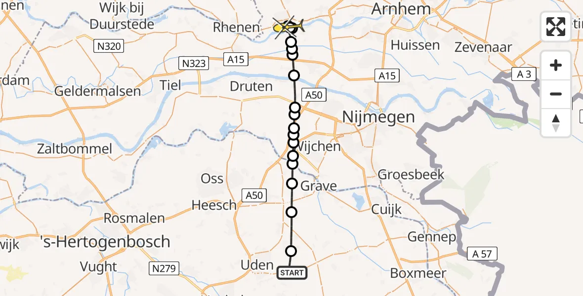 Routekaart van de vlucht: Lifeliner 3 naar Wageningen, Zeelandsedijk