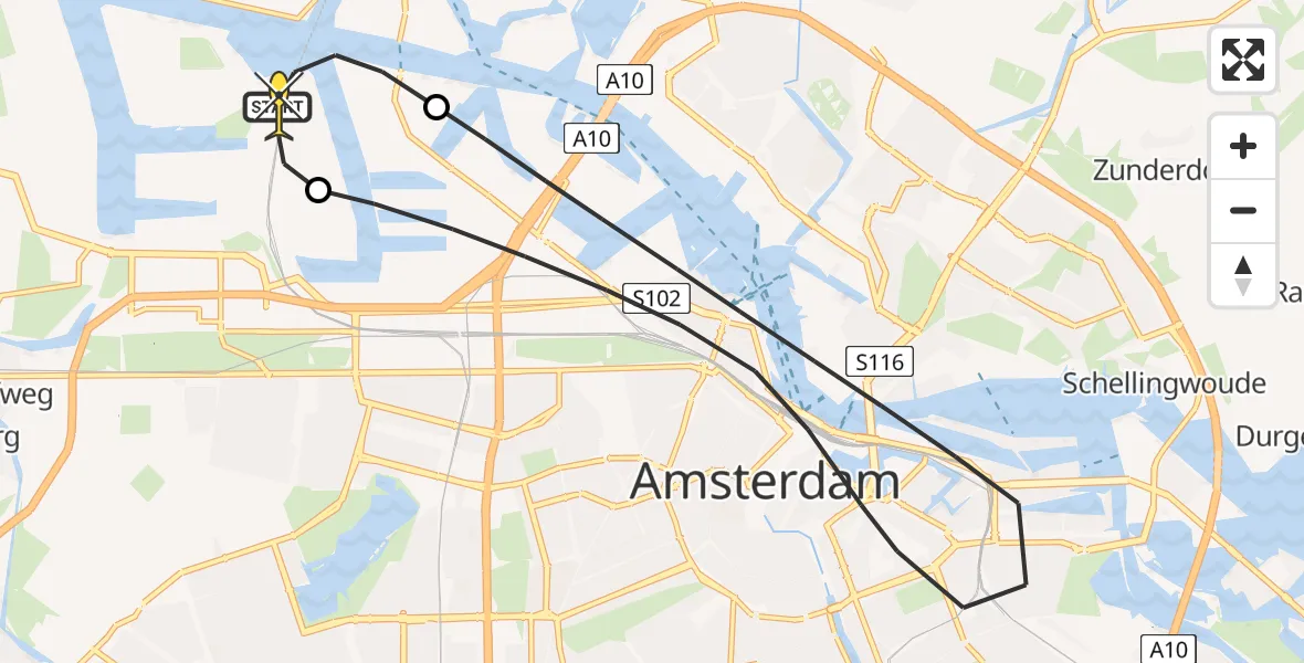 Routekaart van de vlucht: Lifeliner 1 naar Amsterdam Heliport, Dukdalfweg