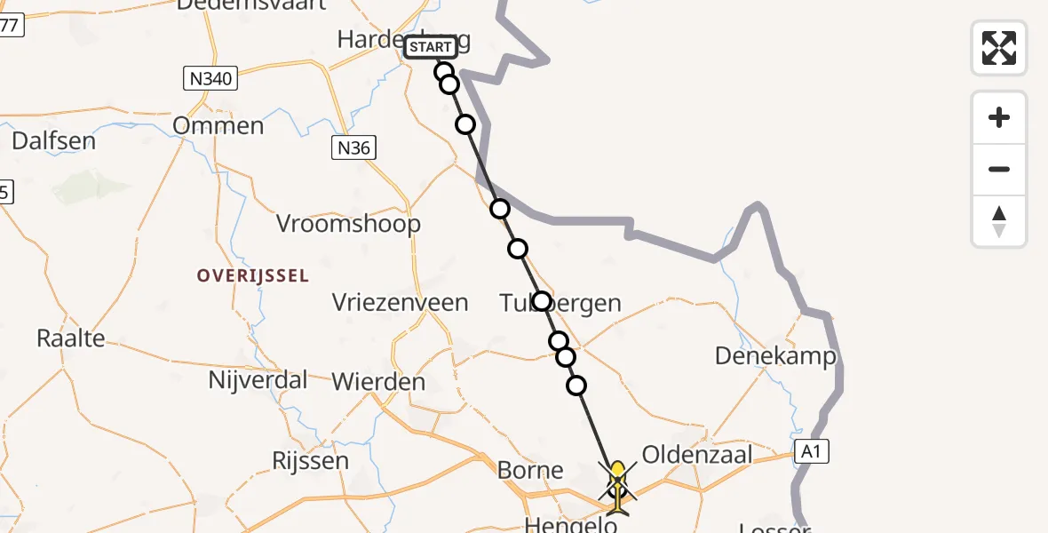 Routekaart van de vlucht: Lifeliner 4 naar Hengelo, Lageweg
