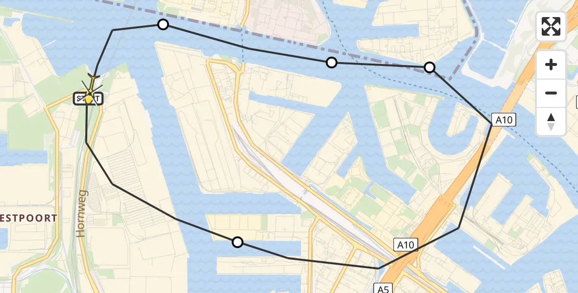 Routekaart van de vlucht: Lifeliner 1 naar Amsterdam Heliport, Westhaven