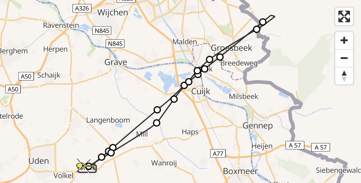 Routekaart van de vlucht: Lifeliner 3 naar Vliegbasis Volkel, Zeelandsedijk