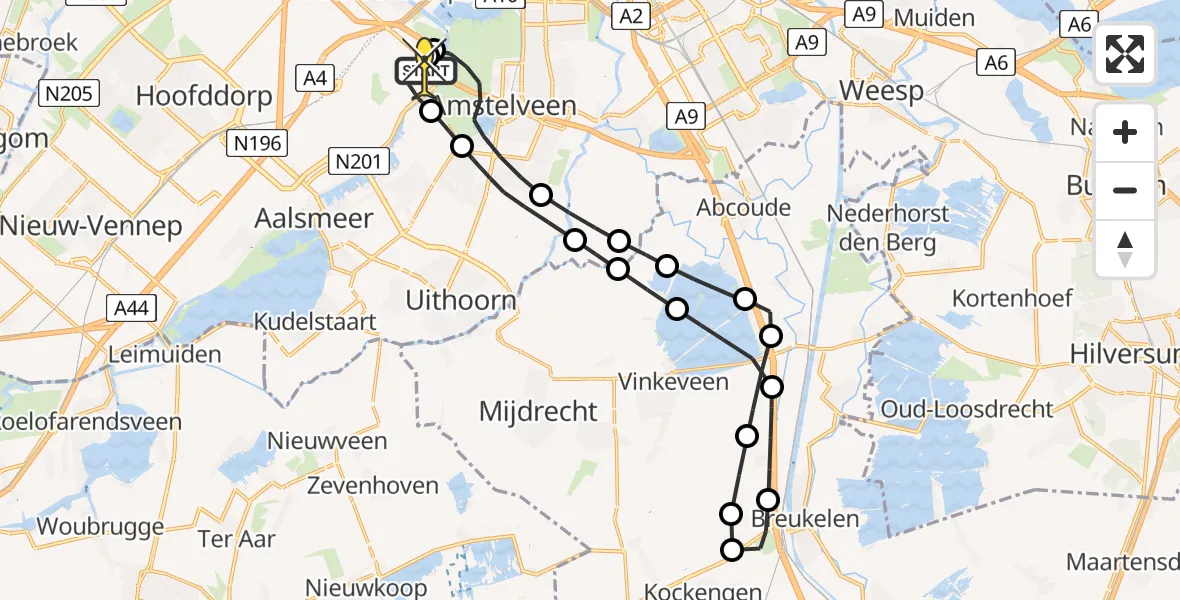 Routekaart van de vlucht: Politieheli naar Schiphol, Fokkerweg