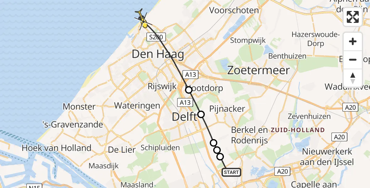 Routekaart van de vlucht: Lifeliner 2 naar Den Haag, Strandweg