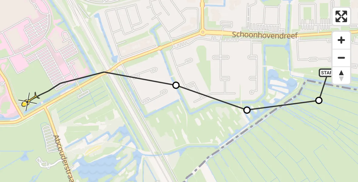 Routekaart van de vlucht: Lifeliner 1 naar Academisch Medisch Centrum (AMC), Sleewijkstraat