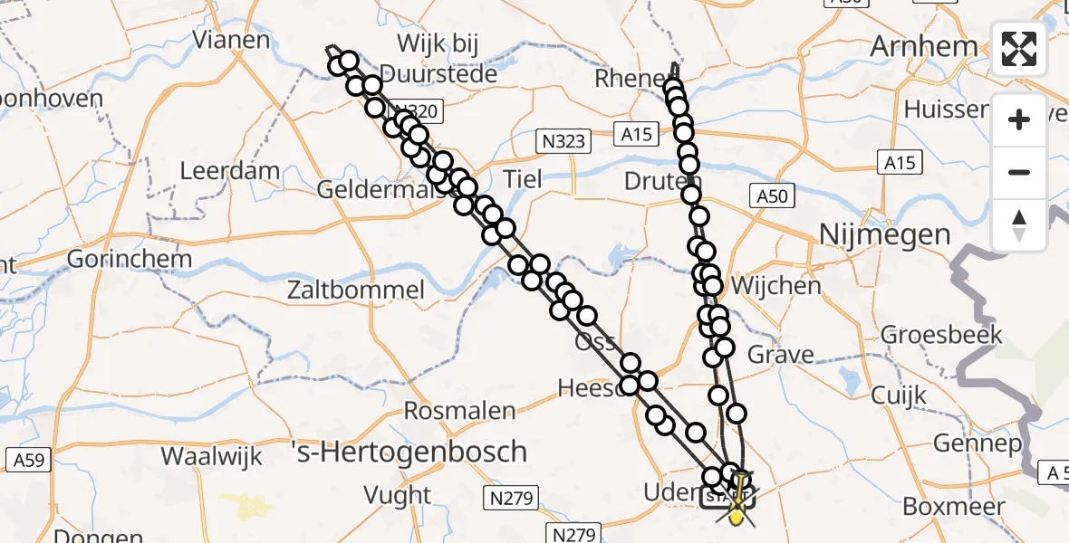 Routekaart van de vlucht: Lifeliner 3 naar Vliegbasis Volkel, Osseweg
