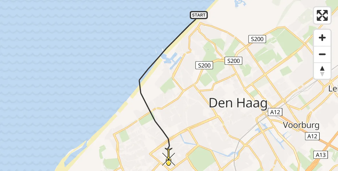 Routekaart van de vlucht: Lifeliner 2 naar Den Haag, Strand Noord
