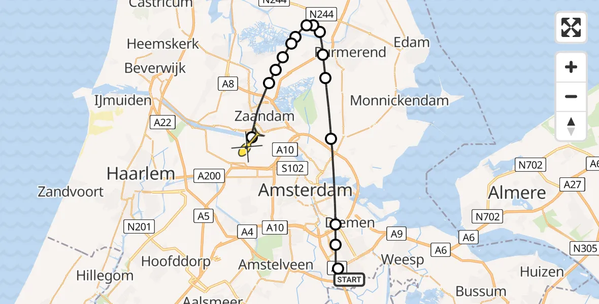 Routekaart van de vlucht: Lifeliner 1 naar Amsterdam Heliport, Gaasperdammerweg