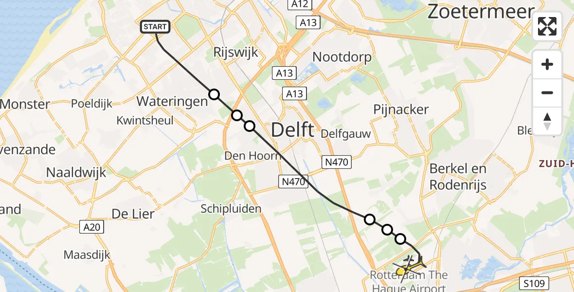 Routekaart van de vlucht: Lifeliner 2 naar Rotterdam The Hague Airport, Dedemsvaartweg