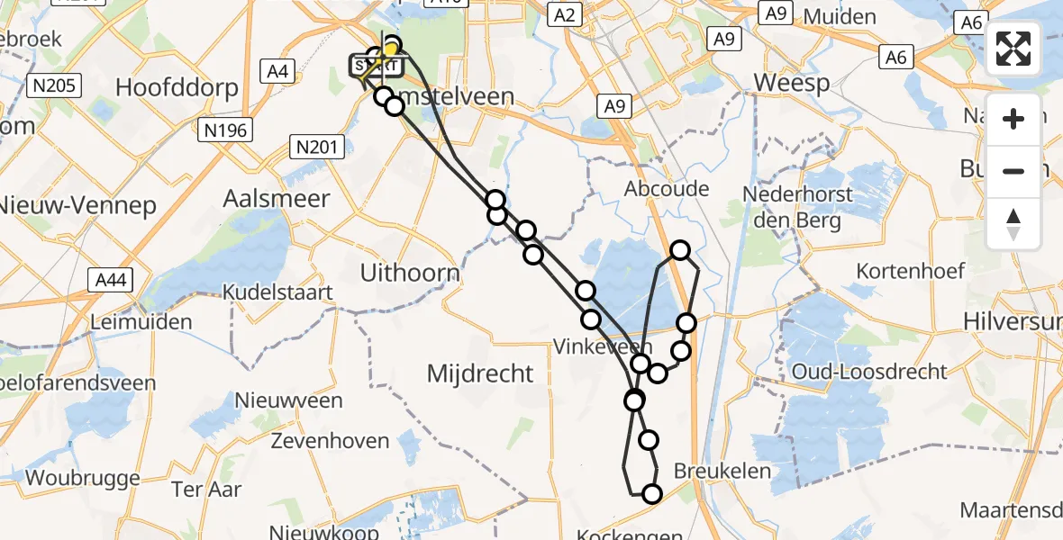 Vluchtroute Politiehelikopter van Schiphol naar Schiphol