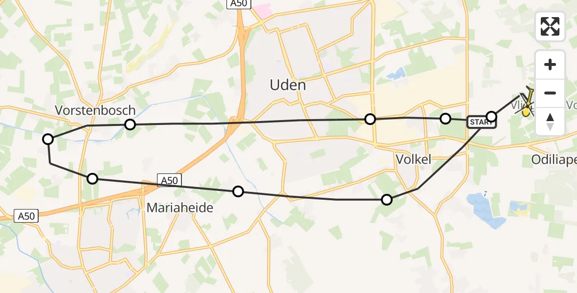 Routekaart van de vlucht: Lifeliner 3 naar Vliegbasis Volkel, Liessentstraat