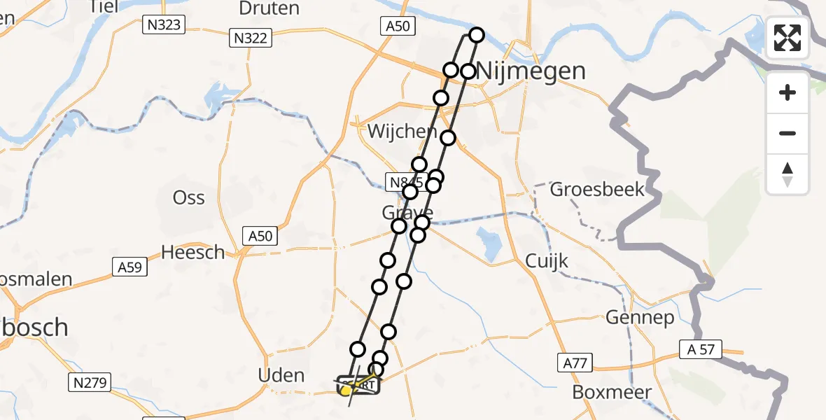 Routekaart van de vlucht: Lifeliner 3 naar Vliegbasis Volkel, Zeelandsedijk