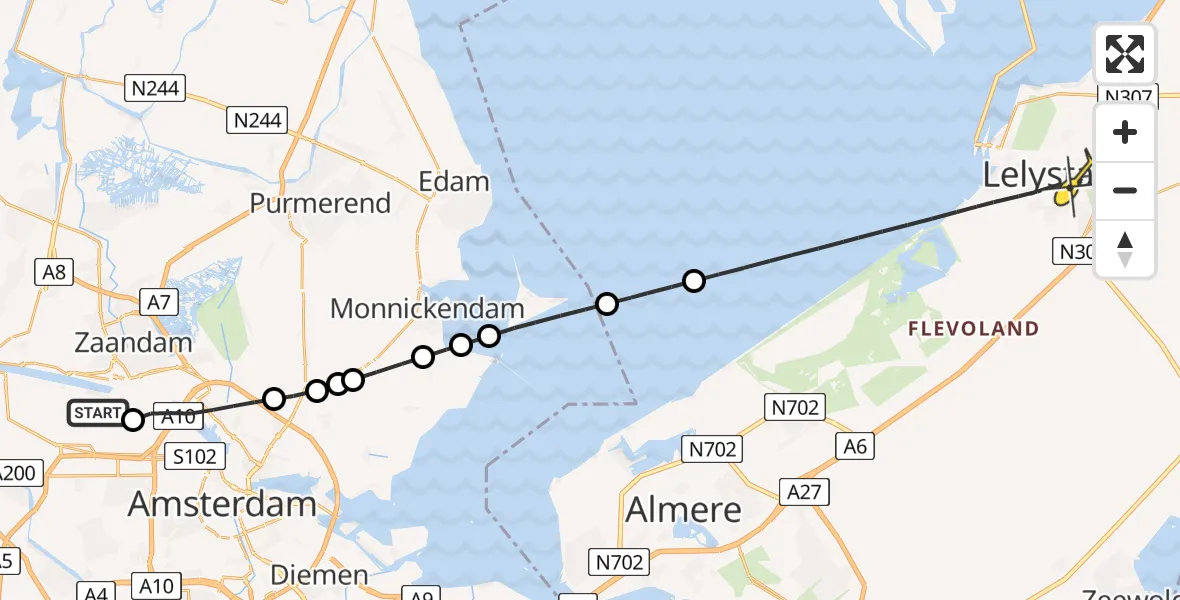 Routekaart van de vlucht: Lifeliner 1 naar Lelystad, Kompasweg